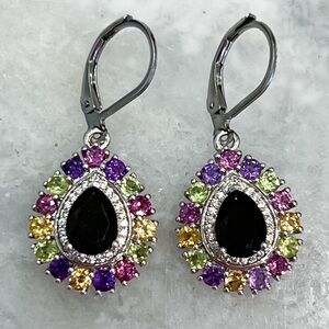Elite Shungite Multigemstone Silver Teardrop Lever Back Earrings